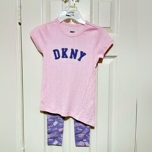 2pc DKNY short sleeve asymmetrical shirt with leggings set for girls /Size: 4
